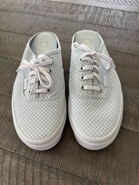 Vans Light Blue & White Checkerboard Slip-On Mule Sneakers